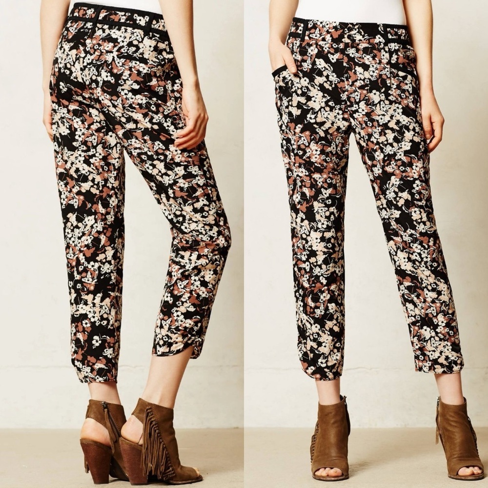 Anthropologie Pants Womens 10 Black Brown Cartonnier Nassella Joggers Trousers